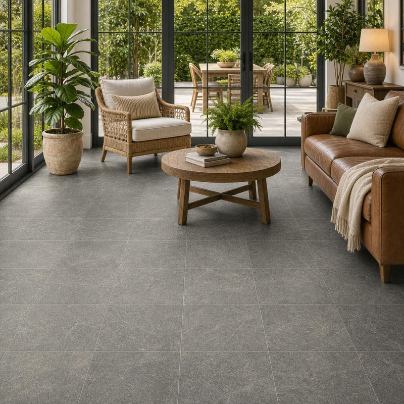 Ostrich Grey 16x16 Gauged Quartzite Tile — Sunroom floor