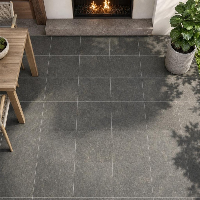 Ostrich Grey 16x16 Honed Quartzite Tile — Covered Patio floor