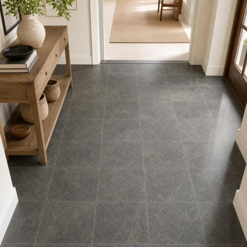 Ostrich Grey 16x16 Honed Quartzite Tile — Hallway floor