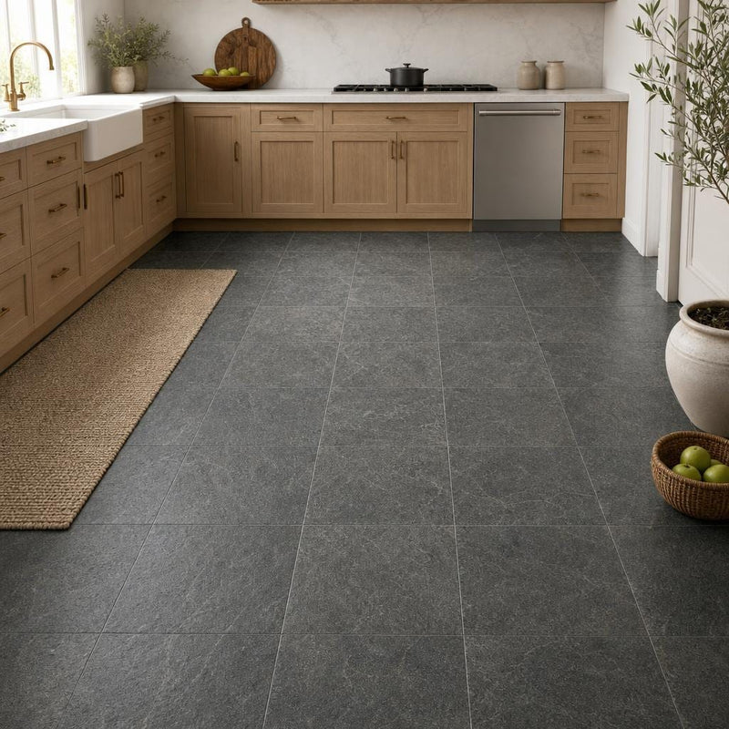 Ostrich Grey 16x16 Honed Quartzite Tile — Kitchen floor