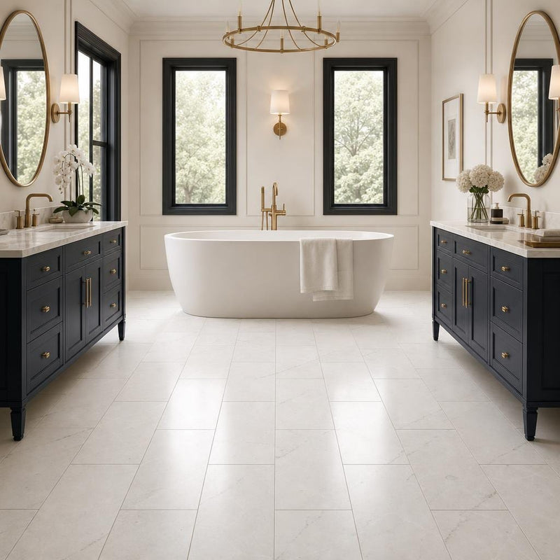 Oyster White 12x24 Honed Natural Marble Tile — Bathroom floor
