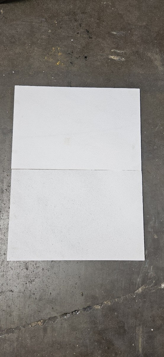 Close-up of White Marble Leather (Sandblasted & Brushed) 12 x 24 x 1.25 Paver, in White tones.