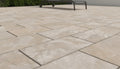 Close-up of Natural Verona Marble Leather (Sandblasted & Brushed) 16 x 24 x 1.25 Paver, in Natural tones.