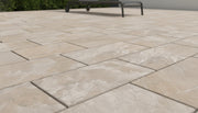 Close-up of Natural Verona Marble Leather (Sandblasted & Brushed) 16 x 24 x 1.25 Paver, in Natural tones.