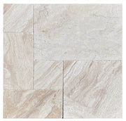 Close-up of Natural Verona Marble Leather (Sandblasted & Brushed) French Versailles x 1.25 Paver, in Natural tones.