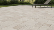 Close-up of Natural Verona Marble Leather (Sandblasted & Brushed) Roman x 1.25 Paver, in Natural tones.
