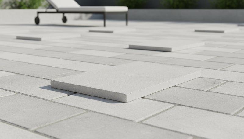 Close-up of Antalya Cream Marble Leather (Sandblasted & Brushed) 16 x 24 x 1.25 Paver, in Cream tones.