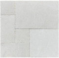 Close-up of Antalya Cream Marble Leather (Sandblasted & Brushed) French Versailles x 1.25 Paver, in Cream tones.