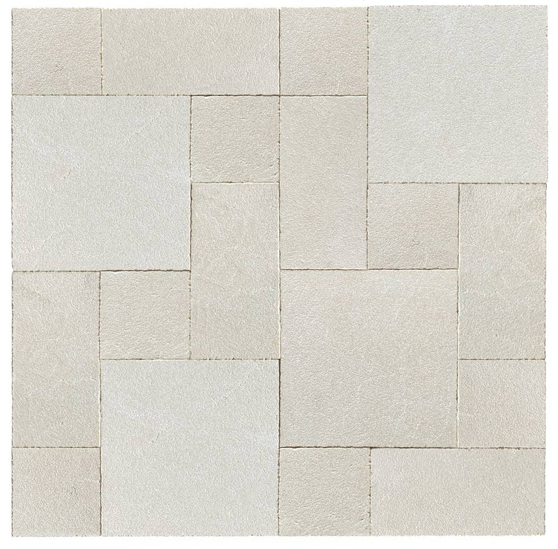 Close-up of Antalya Cream Marble Leather (Sandblasted & Brushed) Roman x 1.25 Paver, in Cream tones.