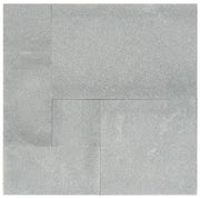 Close-up of Blue Island Marble Leather (Sandblasted & Brushed) French Versailles x 1.25 Paver, in Blue Island tones.