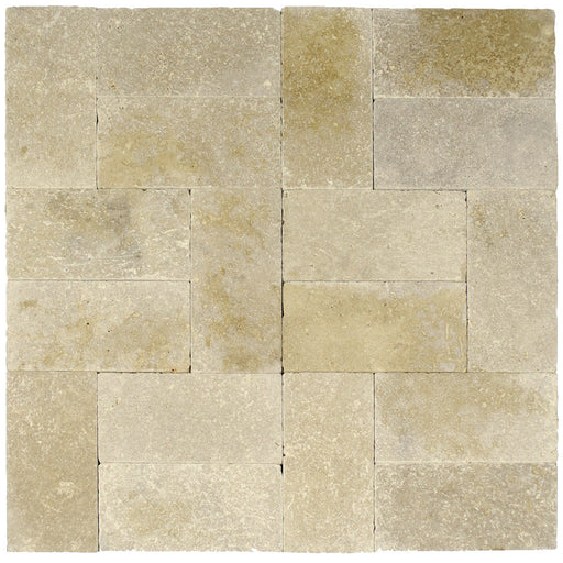 Close-up of Chocolate Brown Walnut Travertine Tumbled 6 x 12 x 1.25 Paver, in Brown tones.