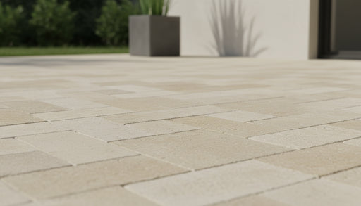 Close-up of Chocolate Brown Walnut Travertine Tumbled 6 x 12 x 1.25 Paver, in Brown tones.