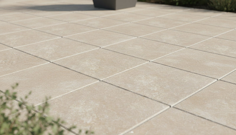 Close-up of Noce Travertine Tumbled 24 x 24 x 1.25 Paver, in Noce tones.