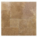 Close-up of Noce Travertine Tumbled French Versailles x 1.25 Paver, in Noce tones.