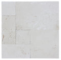 Close-up of Desert Sand Limestone Tumbled French Versailles x 1.25 Paver, in Desert Sand tones.
