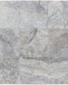 Close-up of Silver Travertine Tumbled 12 x 12 x 1.25 Paver, in Silver tones.