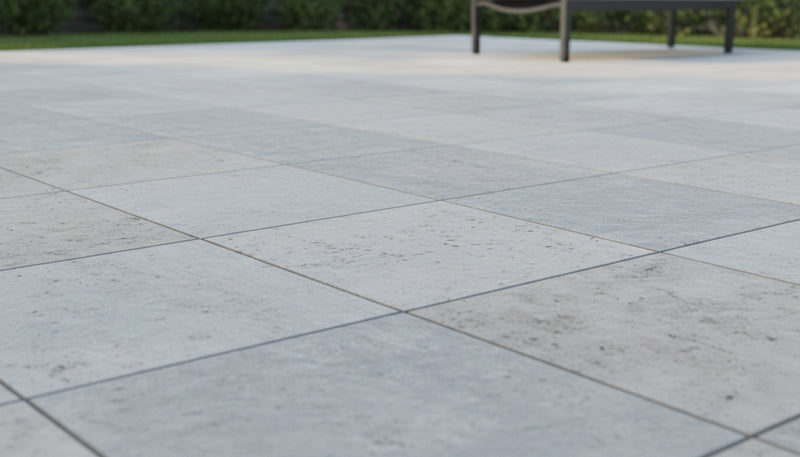 Close-up of Silver Travertine Tumbled 12 x 12 x 1.25 Paver, in Silver tones.