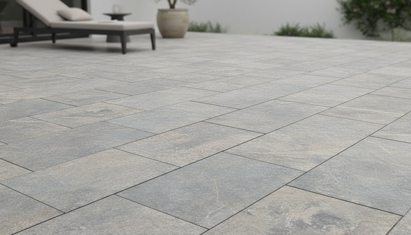Close-up of Silver Travertine Tumbled 16 x 24 x 1.25 Paver, in Silver tones.
