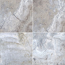 Close-up of Silver Travertine Tumbled 24 x 24 x 1.25 Paver, in Silver tones.