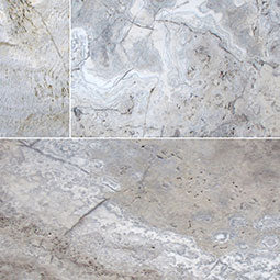 Close-up of Silver Travertine Tumbled 6 x 12 x 1.25 Paver, in Silver tones.