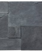 Close-up of Indian Black Limestone Tumbled French Versailles x 1.25 Paver, in Black tones.