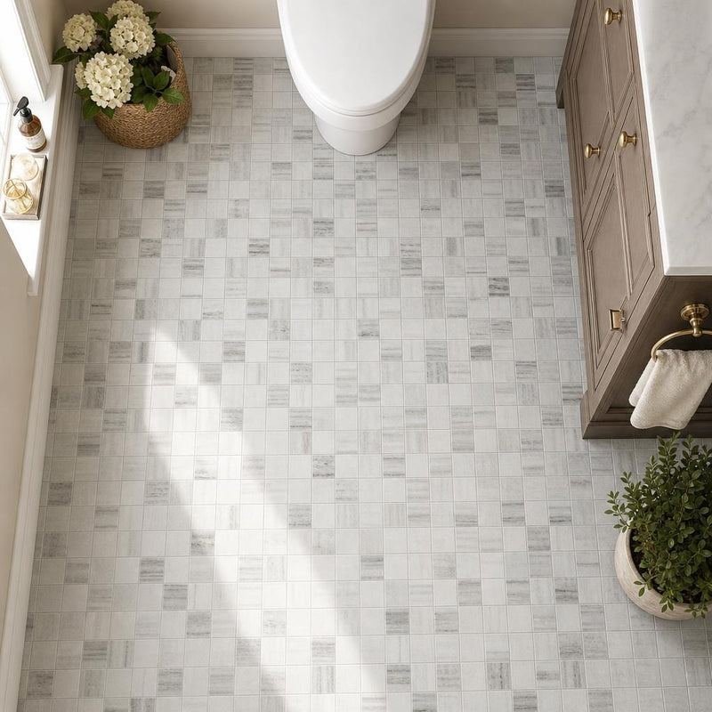 Palissandro 2x2 Polished Marble Mosaic Tile — Bathroom floor
