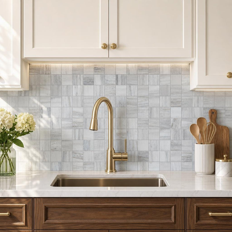 Palissandro 2x2 Polished Marble Mosaic Tile — Kitchen backsplash