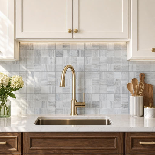 Palissandro 2x2 Polished Marble Mosaic Tile — Kitchen backsplash