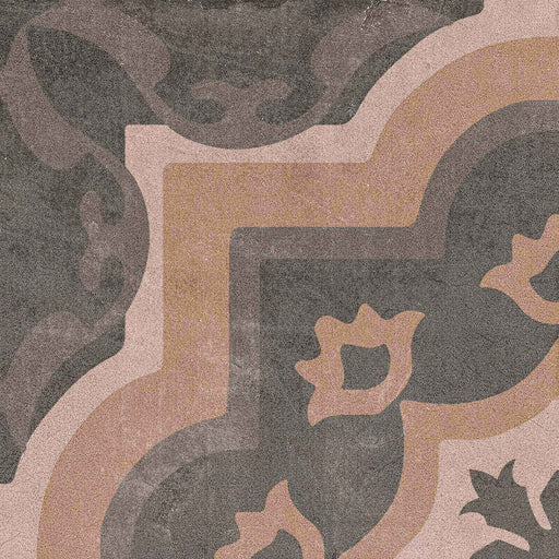 Patchwork Series Classic 03 8x8 tile with a distressed charcoal gray and beige ornamental pattern.