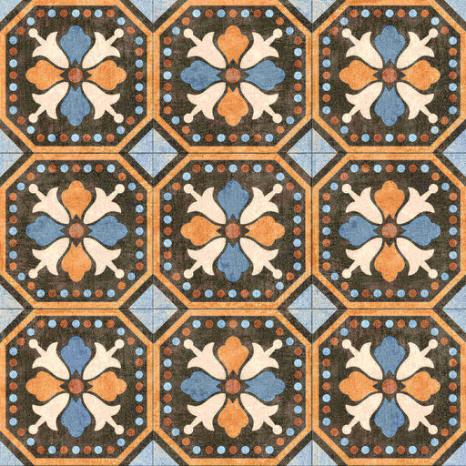 Nine Patchwork Series Colors 03 8x8 tiles arranged in a 3x3 grid with alternating orange, blue and cream patterns.