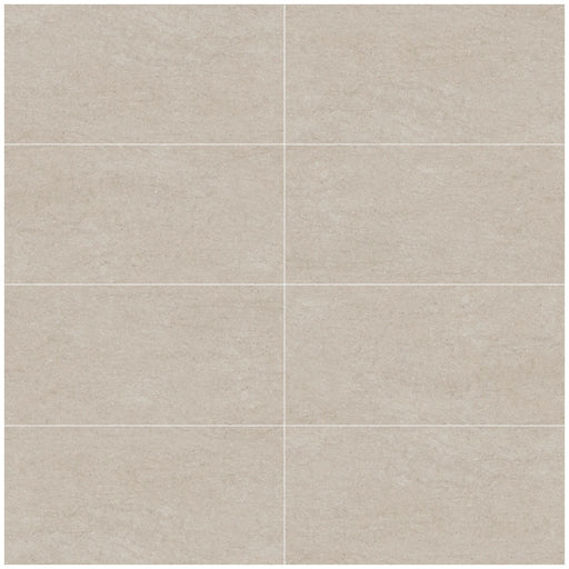 Pave Grigio rectangular porcelain tiles in an offset layout with warm grey concrete-effect surfaces and fine straight grout lines.