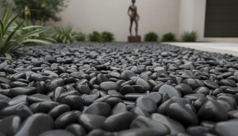 Close-up of Black Lava Stone Tumbled 5 - 8CM (2 - 3 1/8 Inch) Large Lava Rock (Heat Resistant) Pebbles, in Black Lava tones.