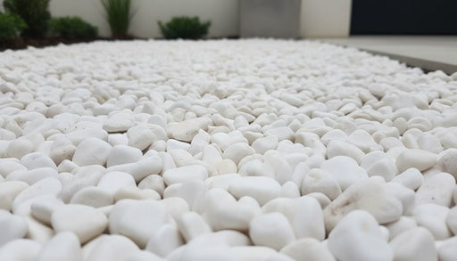 Close-up of White Dolomite Dolomite Honed 2 - 5CM (3/4 - 2 Inch) Medium Bright White Ultra Pebbles, in White Dolomite tones.