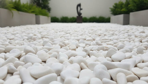 Close-up of White Dolomite Dolomite Honed 1.2 - 1.6CM (1/2 - 5/8 Inch) Small Bright White Ultra Pebbles, in White Dolomite tones.