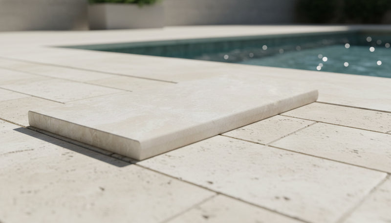 Natural Verona Marble Leather (Sandblasted & Brushed) 12 x 24 x 1.25 Bullnose Coping