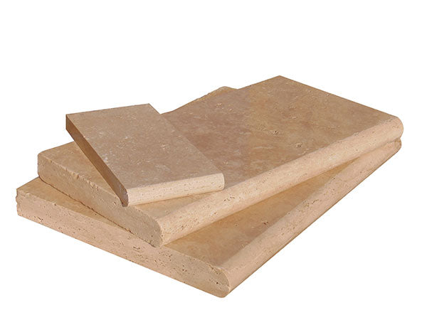 Ivory Cordoba Cream Travertine Tumbled 12 x 24 x 1.25 Bullnose Coping