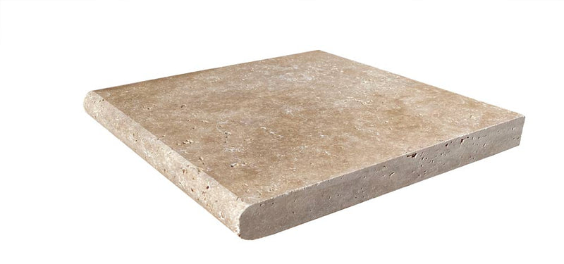 Chocolate Brown Walnut Travertine Tumbled 12 x 12 x 1.25 Bullnose Coping