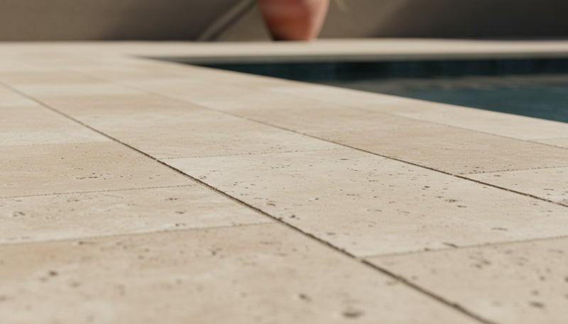 Chocolate Brown Walnut Travertine Tumbled 12 x 24 x 1.25 Bullnose Coping