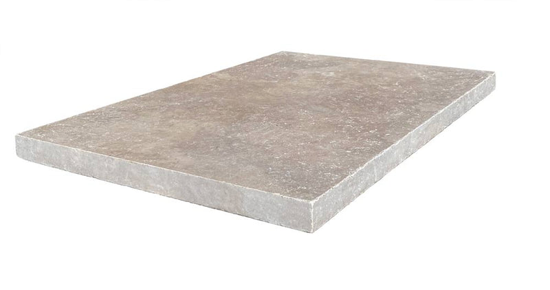 Chocolate Brown Walnut Travertine Tumbled 16 x 24 x 1.25 Bullnose Coping