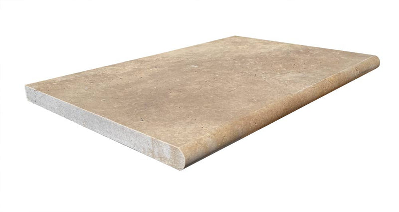 Noce Travertine Tumbled 16 x 24 x 1.25 Bullnose Coping