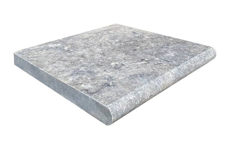Silver Travertine Tumbled 12 x 12 x 1.25 Bullnose Coping