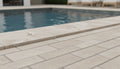 Close-up of Natural Verona Marble Leather (Sandblasted & Brushed) 16 x 24 x 2 Modern Coping, in Natural tones.