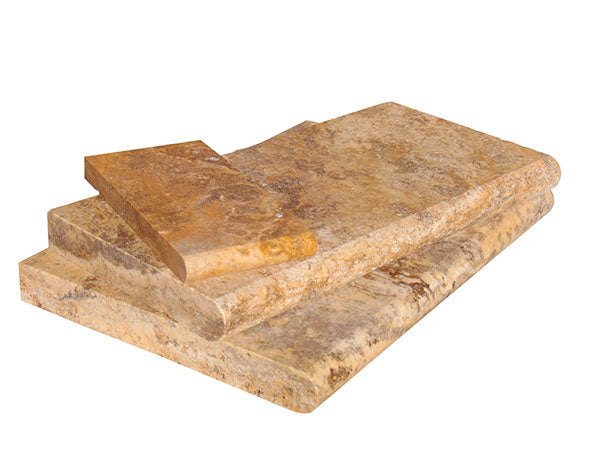 Autumn Leaves Scabos Travertine Tumbled 12 x 24 x 2 Double Bullnose Coping