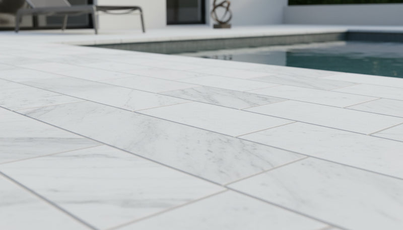 Natural Carrara Equinox Marble Leather (Sandblasted & Brushed) 12 x 24 x 2 Double Bullnose Coping