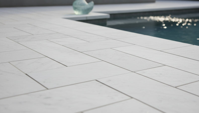 Natural Carrara Equinox Marble Leather (Sandblasted & Brushed) 16 x 24 x 2 Bullnose Coping