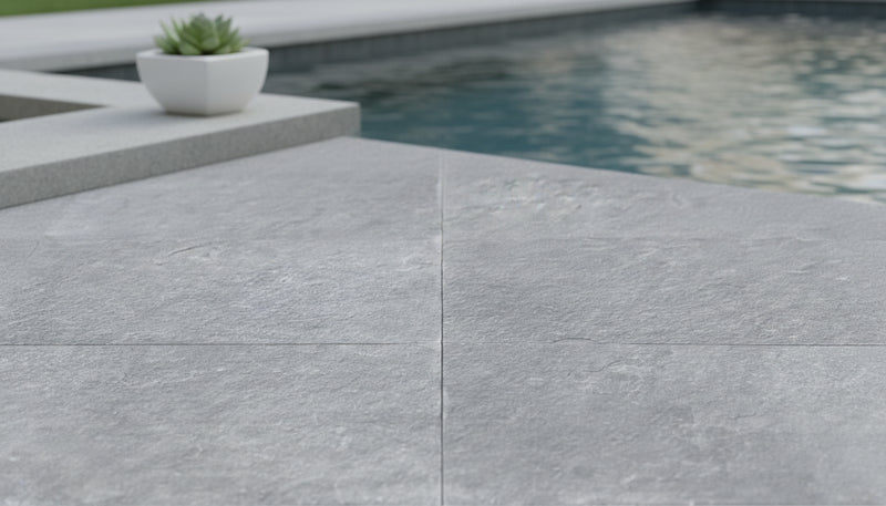 Natural Indian Bluestone Limestone Tumbled & Brushed 16 x 24 x 2 Bullnose Coping