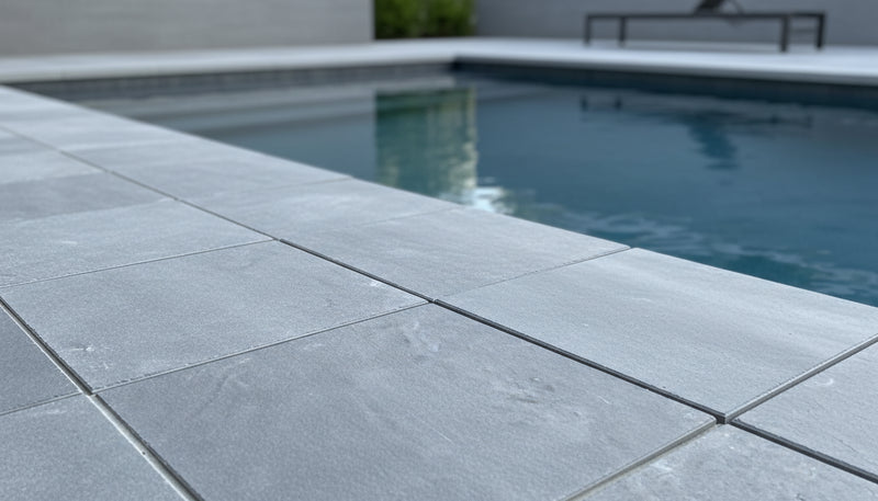 Indian Black Limestone Tumbled & Brushed 16 x 24 x 2 Bullnose Coping