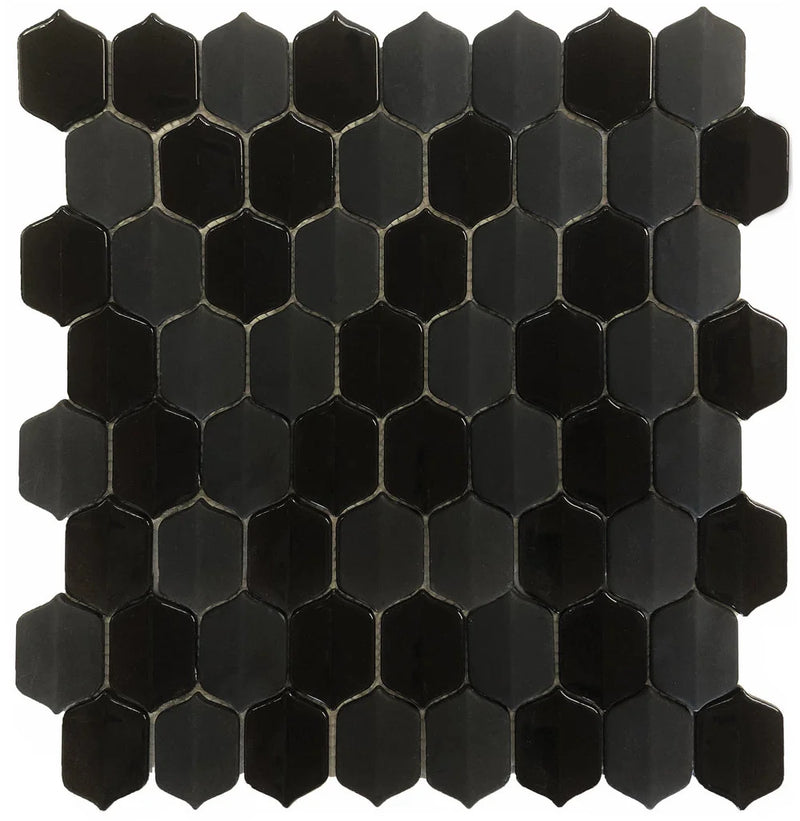 Peak Black 12x12 Arabesque Glass Matte/Gloss Mosaic