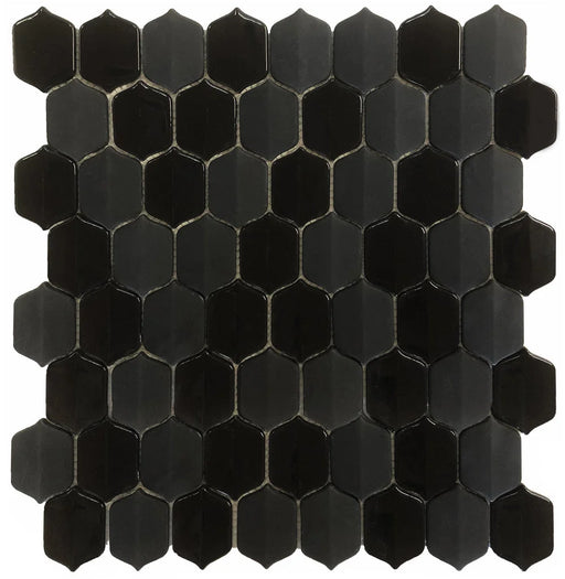 Peak Black 12x12 Arabesque Glass Matte/Gloss Mosaic