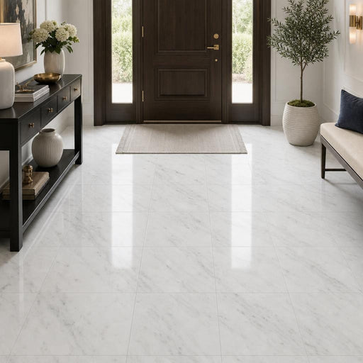 Pearl White Marble Tile 18x18 Polished — Foyer floor